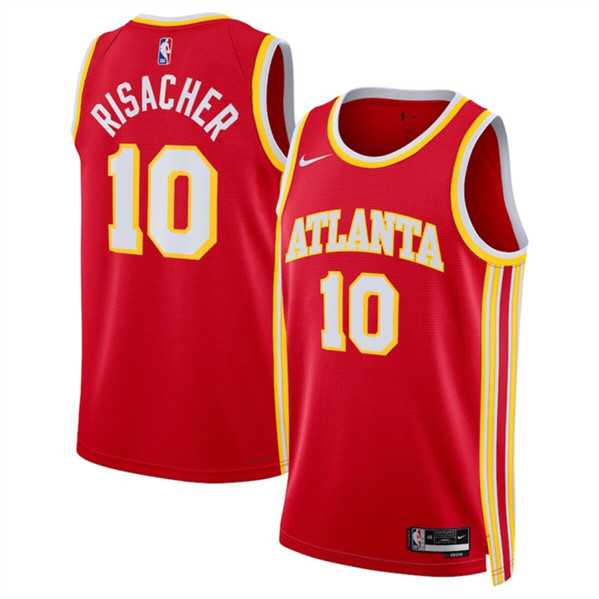 Men%27s Atlanta Hawks #10 Zaccharie Risacher Red 2024 Draft Icon Edition Stitched Jersey Dzhi